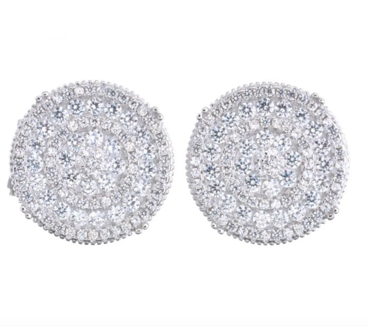 10mm Clip Back Big Circle Earrings Silver Gold Diamond Earring Hip Hop Mens Round Screw Back Earrings Iced Out