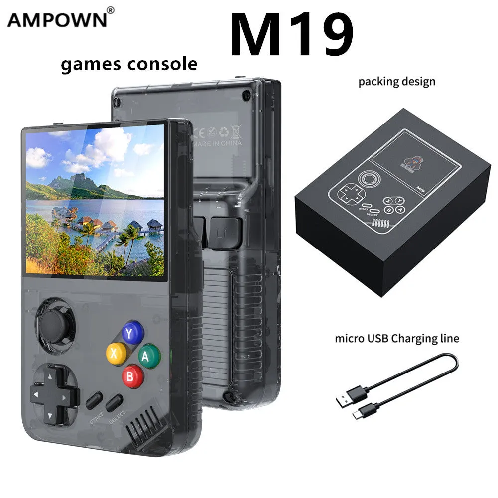 128G Grey MPOWN M19 Handheld Gaming Console | Retro Arcade & PSP Emulator | 3.5-Inch HD Screen, TV Connectivity, Portable 3D Gaming Device