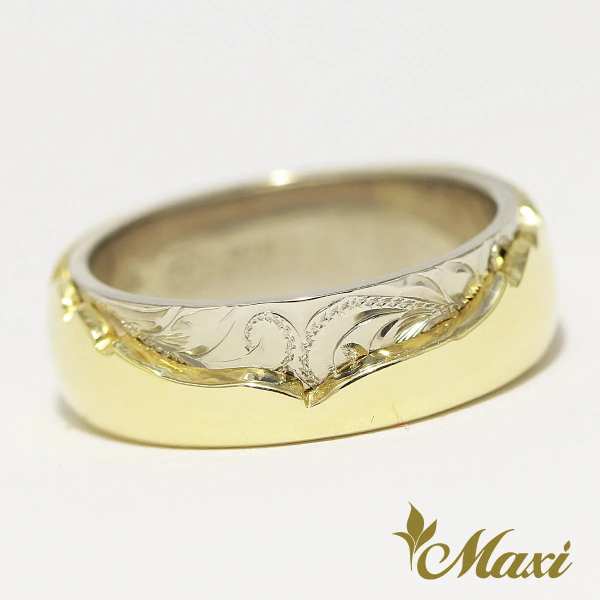 [14K Gold] Two Tone Hawaiian Whale Tail Ring/ 6mm Width [Made to Order]