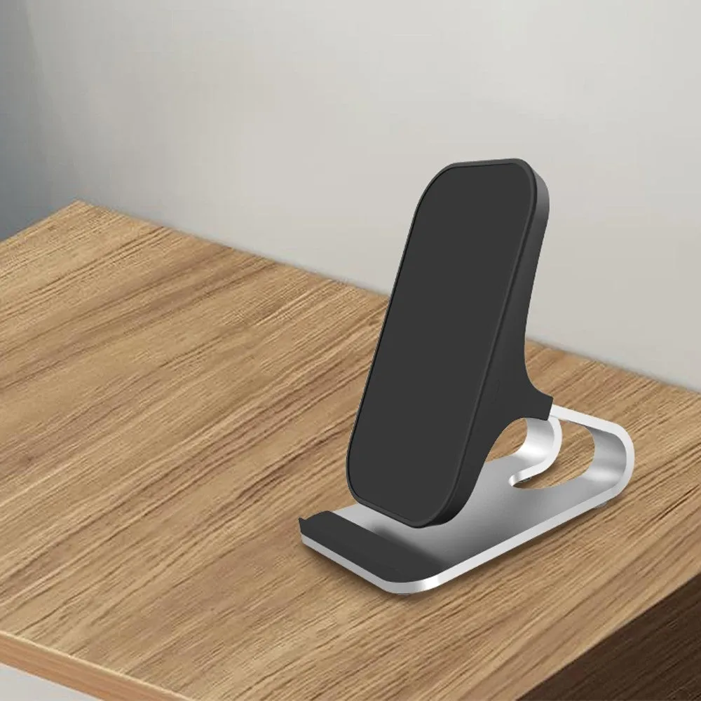 (15W) Qi Wireless Charger Induction Fast Charge Charger Holder Stand - Black / Silver