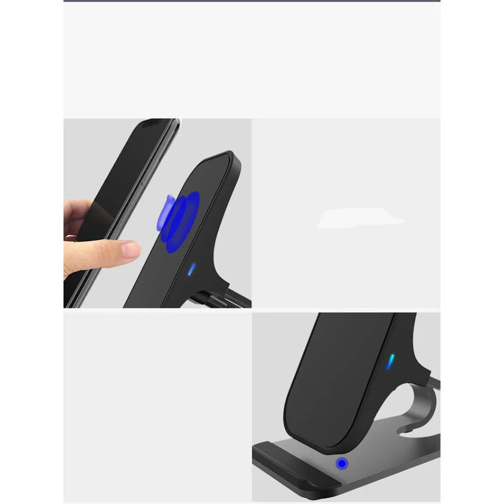 (15W) Qi Wireless Charger Induction Fast Charge Charger Holder Stand - Black / Silver