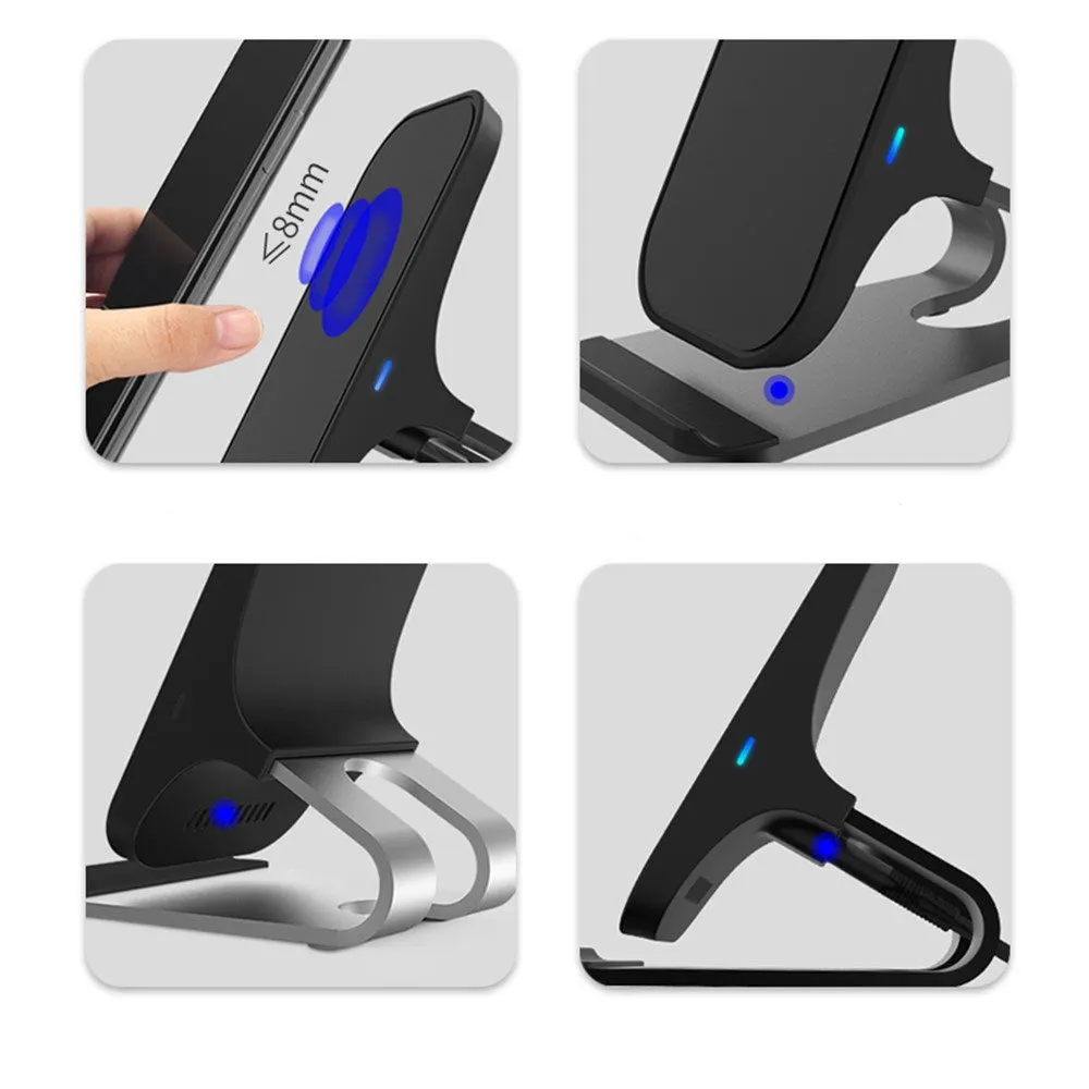(15W) Qi Wireless Charger Induction Fast Charge Charger Holder Stand - Black / Silver