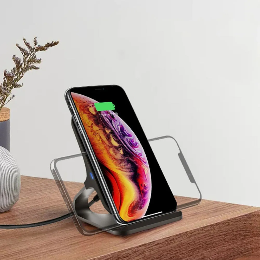 (15W) Qi Wireless Charger Induction Fast Charge Charger Holder Stand - Black / Silver