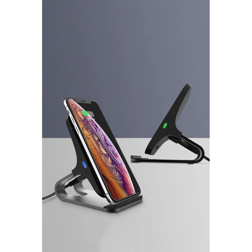 (15W) Qi Wireless Charger Induction Fast Charge Charger Holder Stand - Black / Silver