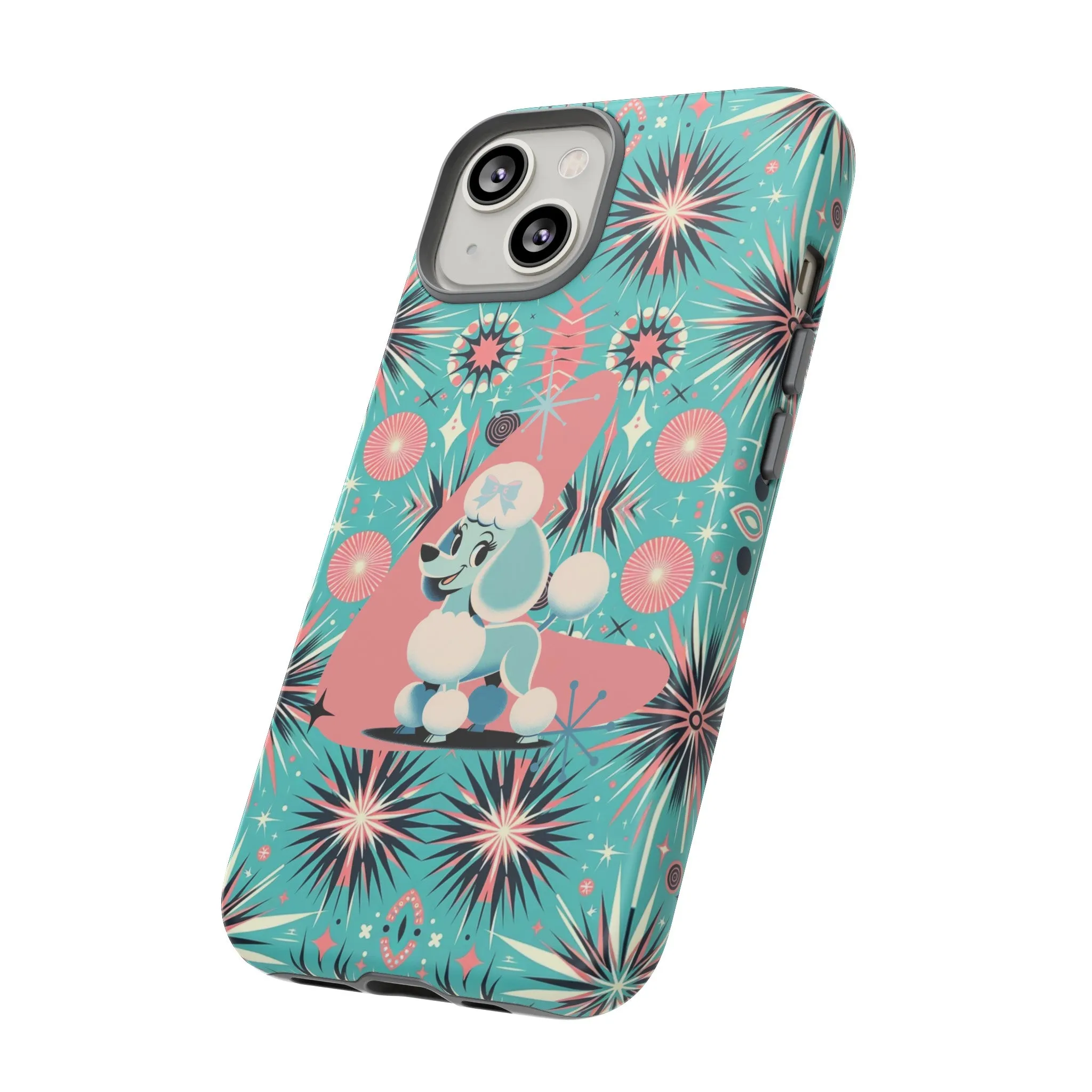 1950s Mid Century Modern Atomic Pink, Poodle Retro Smart Phone Tough Cases