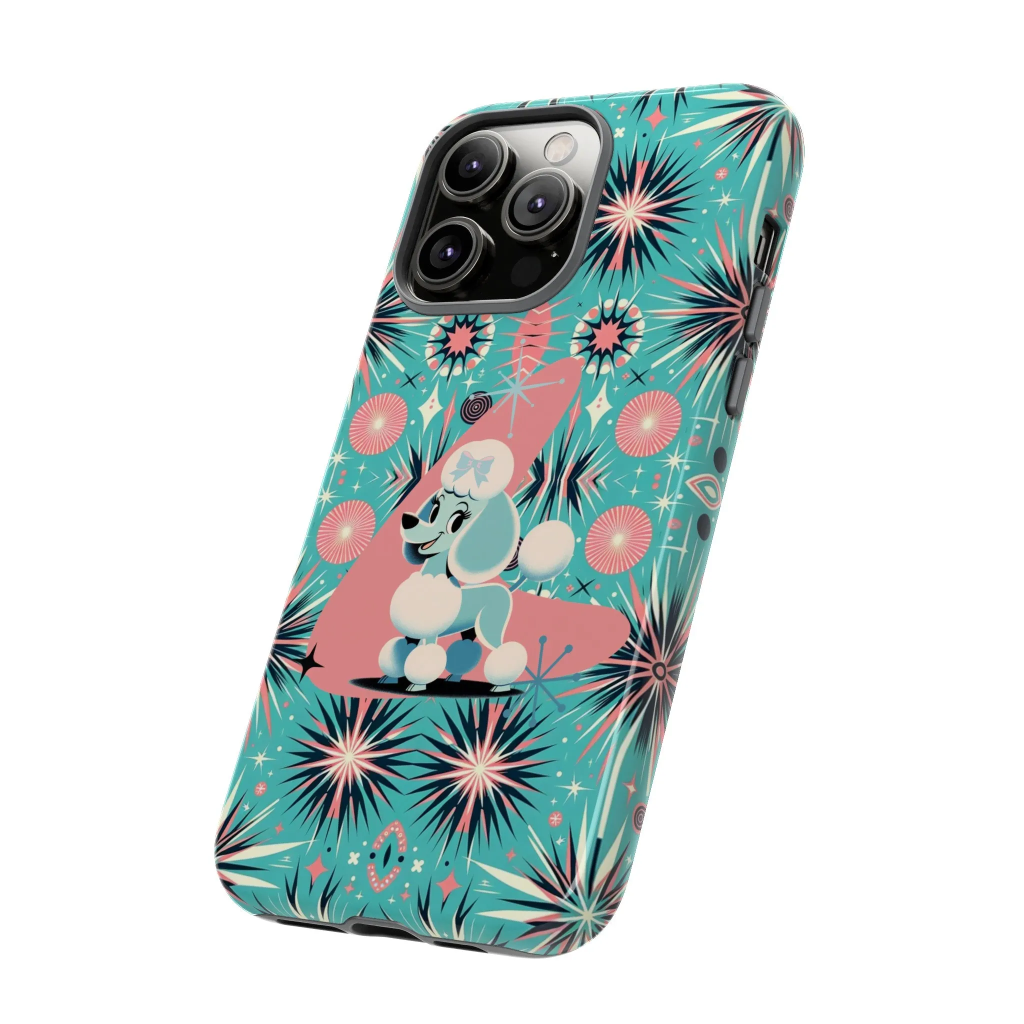 1950s Mid Century Modern Atomic Pink, Poodle Retro Smart Phone Tough Cases