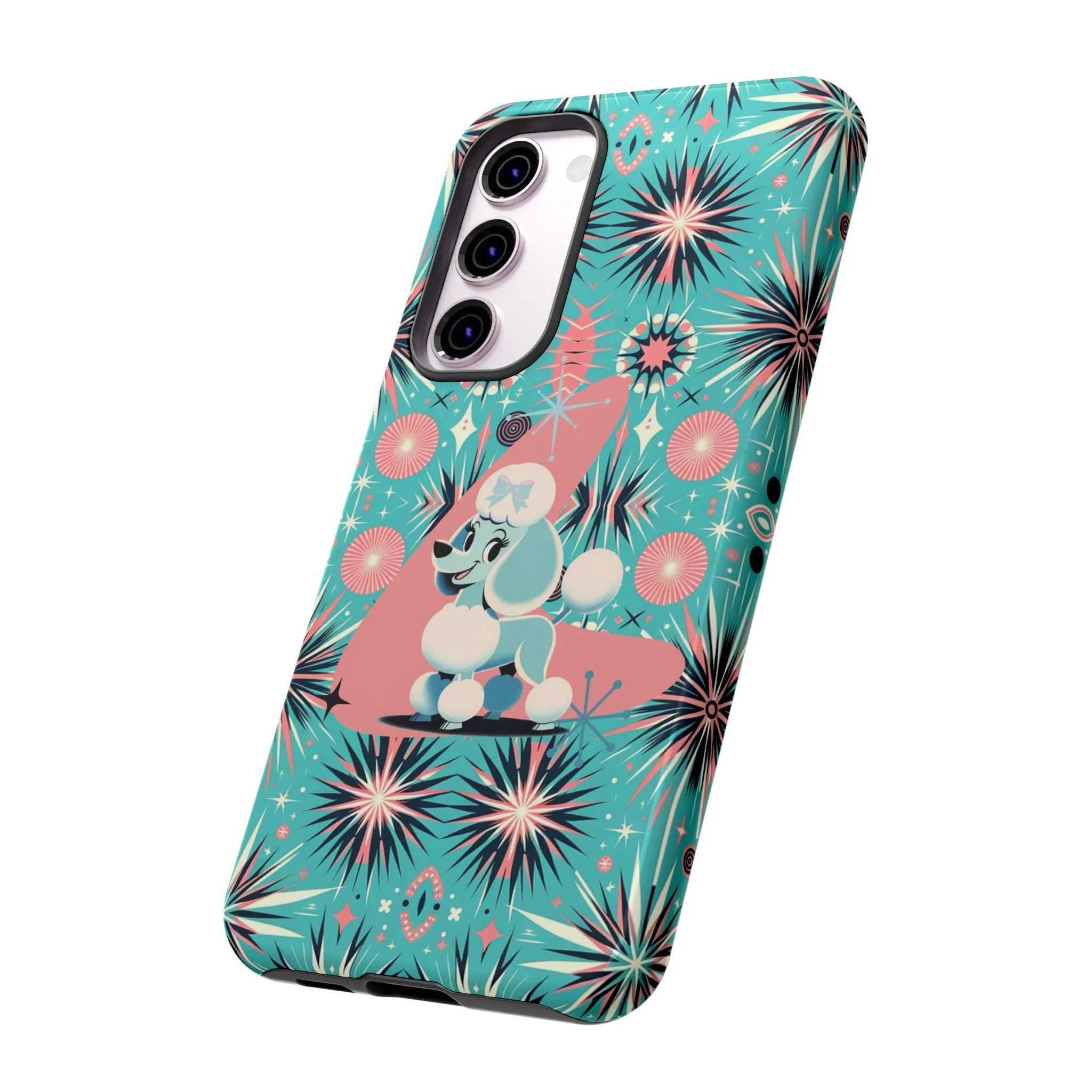 1950s Mid Century Modern Atomic Pink, Poodle Retro Smart Phone Tough Cases