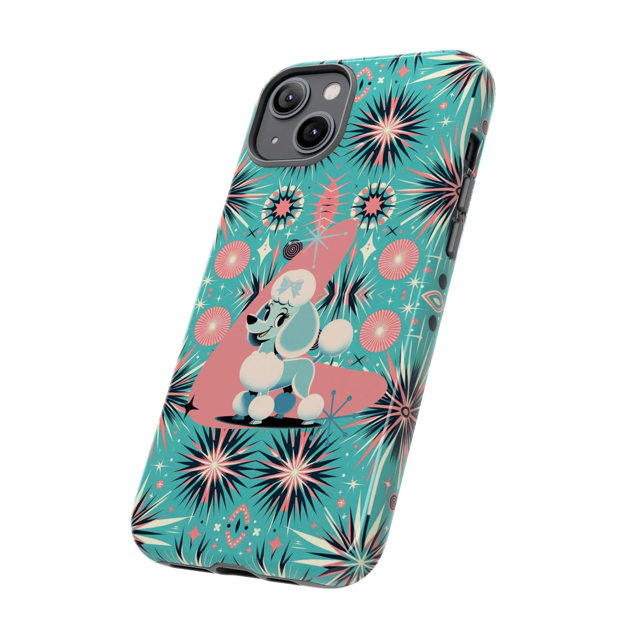 1950s Mid Century Modern Atomic Pink, Poodle Retro Smart Phone Tough Cases