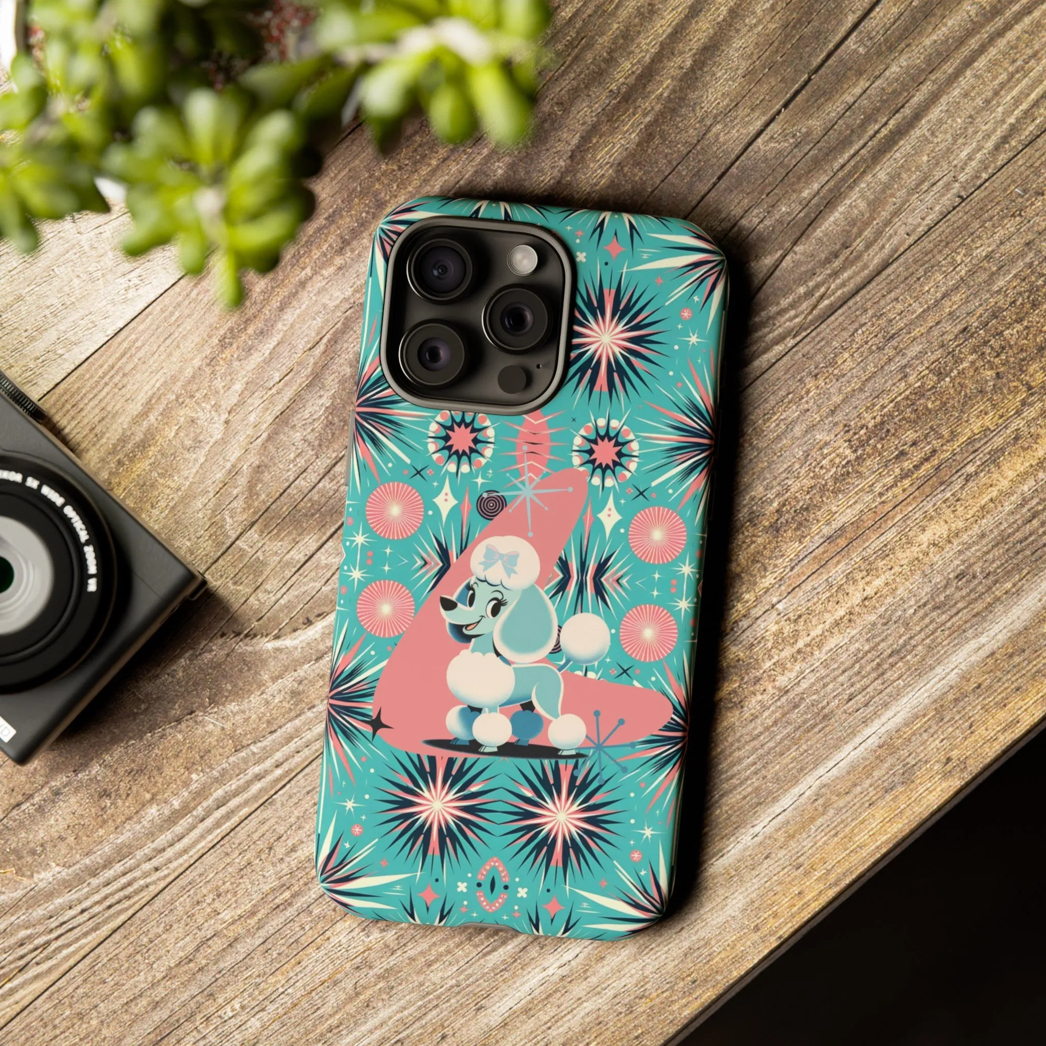 1950s Mid Century Modern Atomic Pink, Poodle Retro Smart Phone Tough Cases