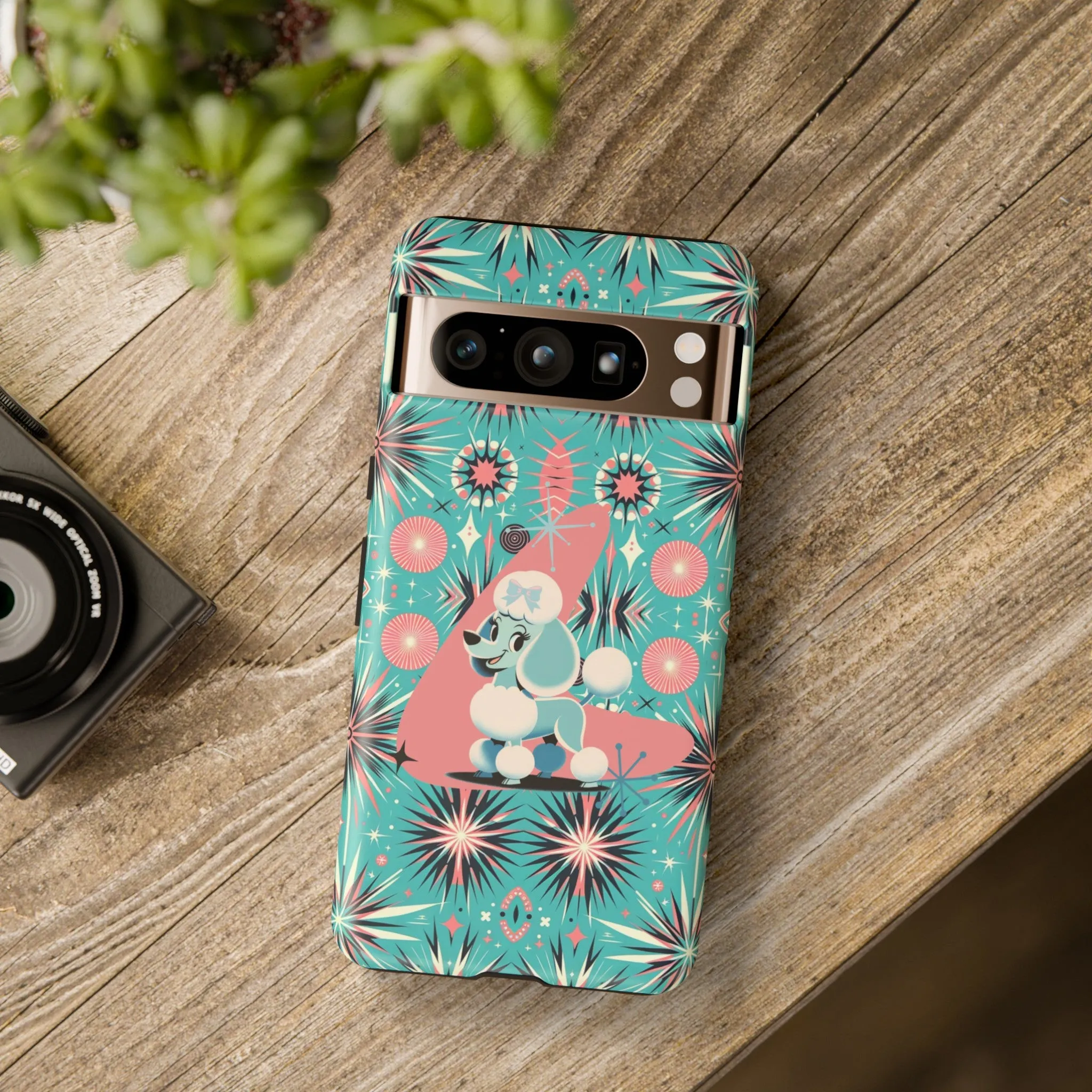 1950s Mid Century Modern Atomic Pink, Poodle Retro Smart Phone Tough Cases