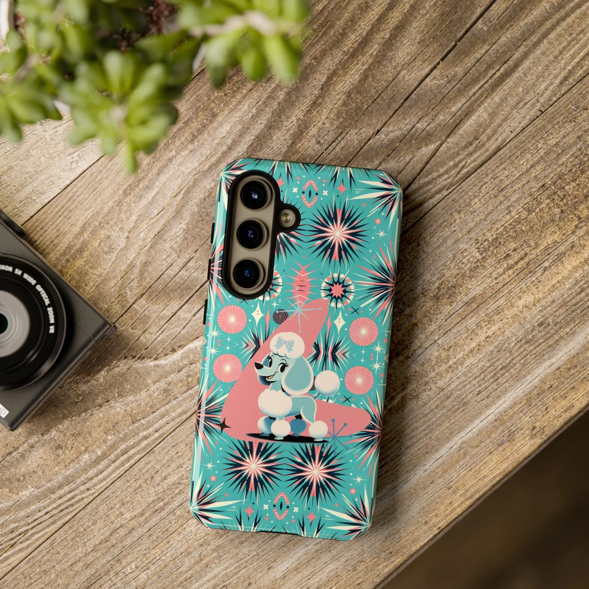 1950s Mid Century Modern Atomic Pink, Poodle Retro Smart Phone Tough Cases