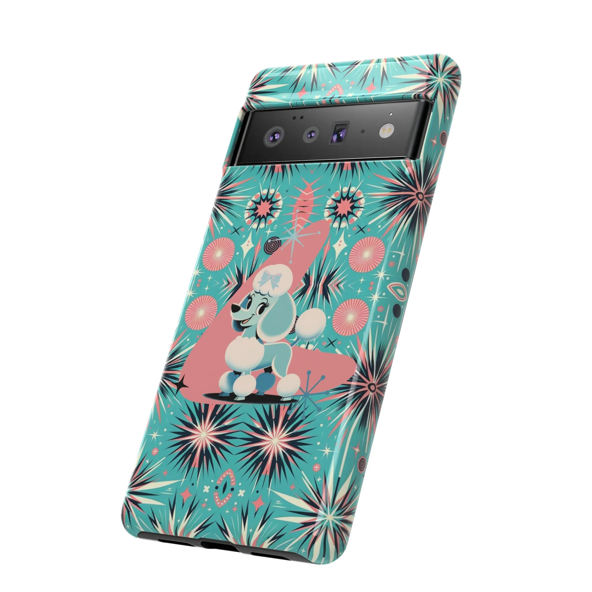 1950s Mid Century Modern Atomic Pink, Poodle Retro Smart Phone Tough Cases
