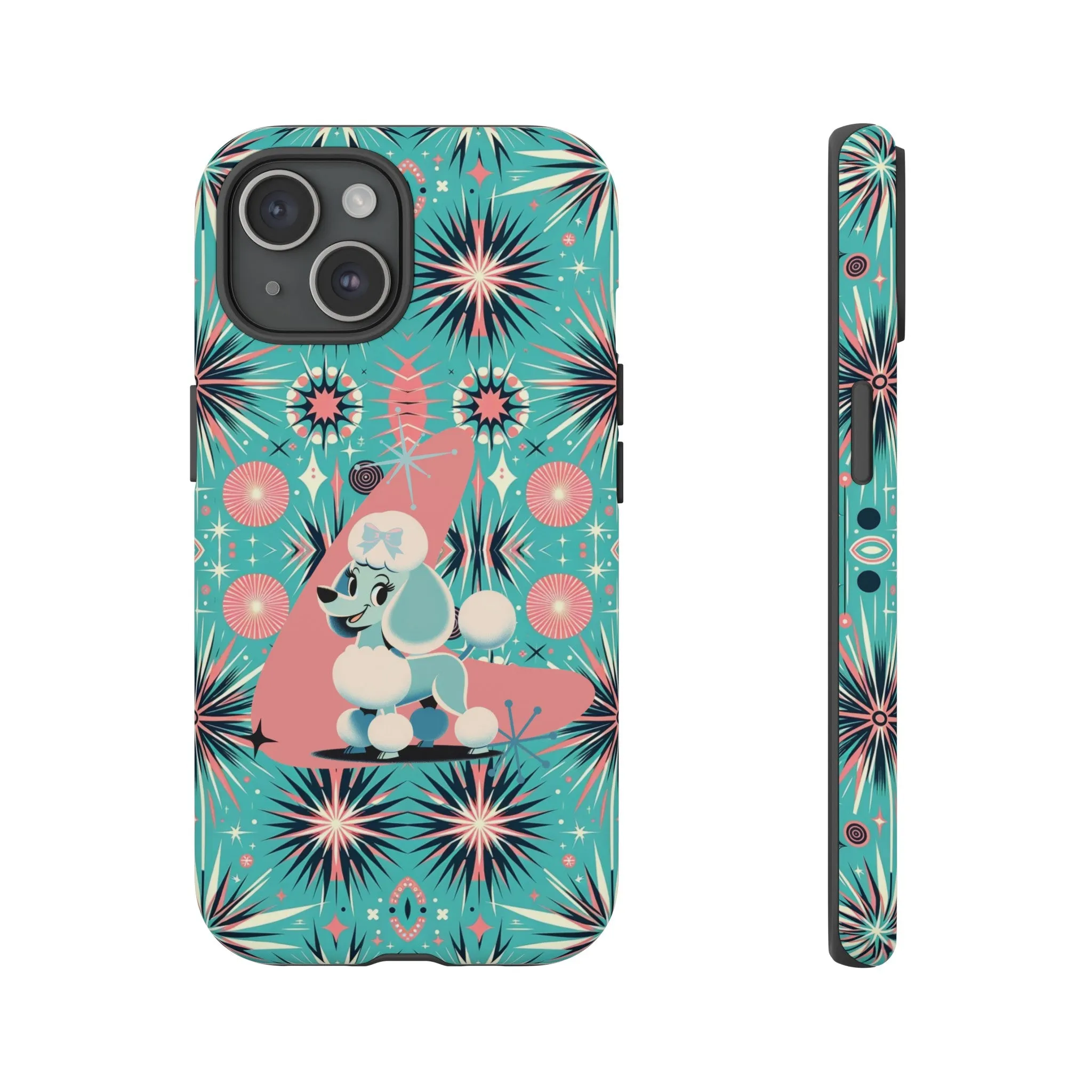 1950s Mid Century Modern Atomic Pink, Poodle Retro Smart Phone Tough Cases