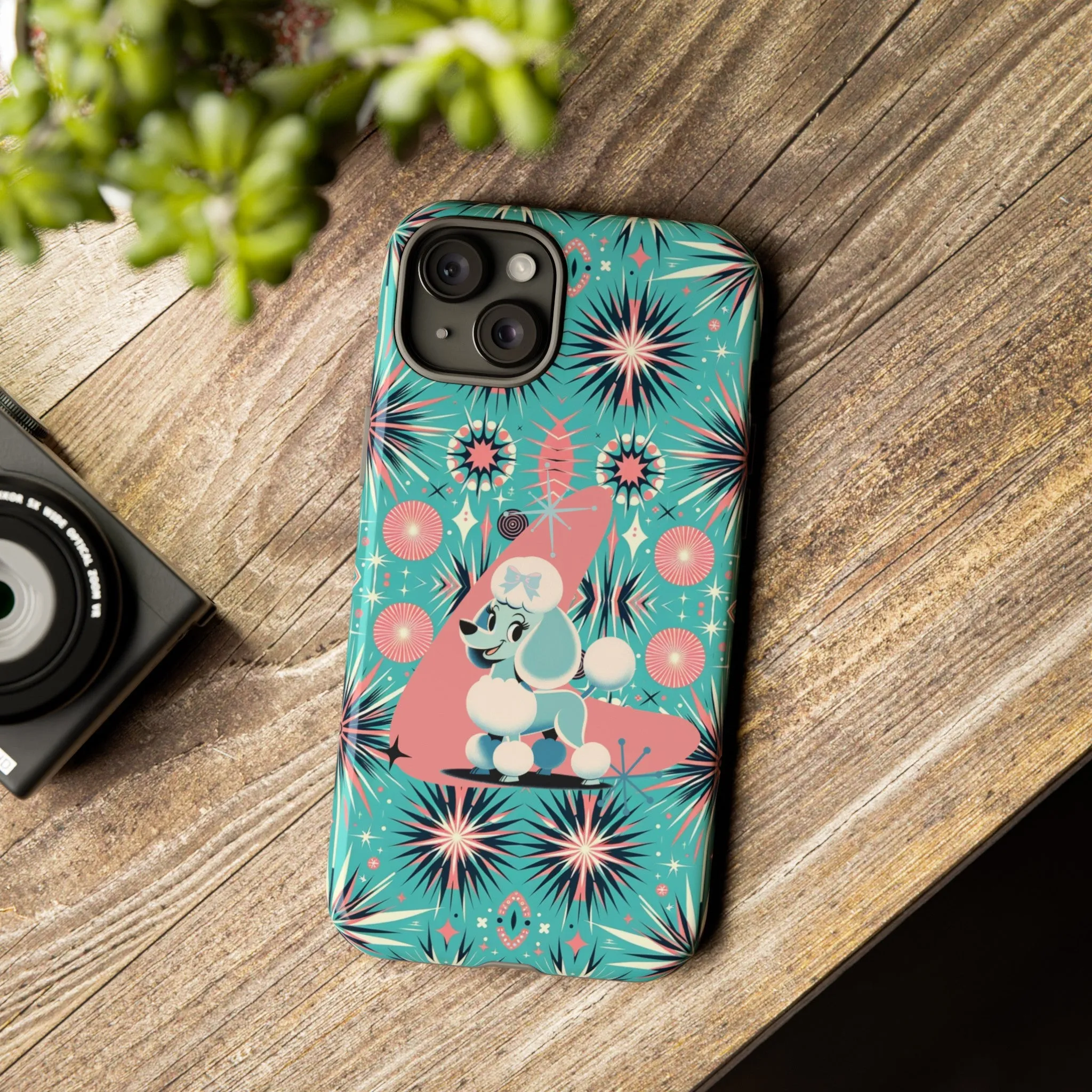 1950s Mid Century Modern Atomic Pink, Poodle Retro Smart Phone Tough Cases