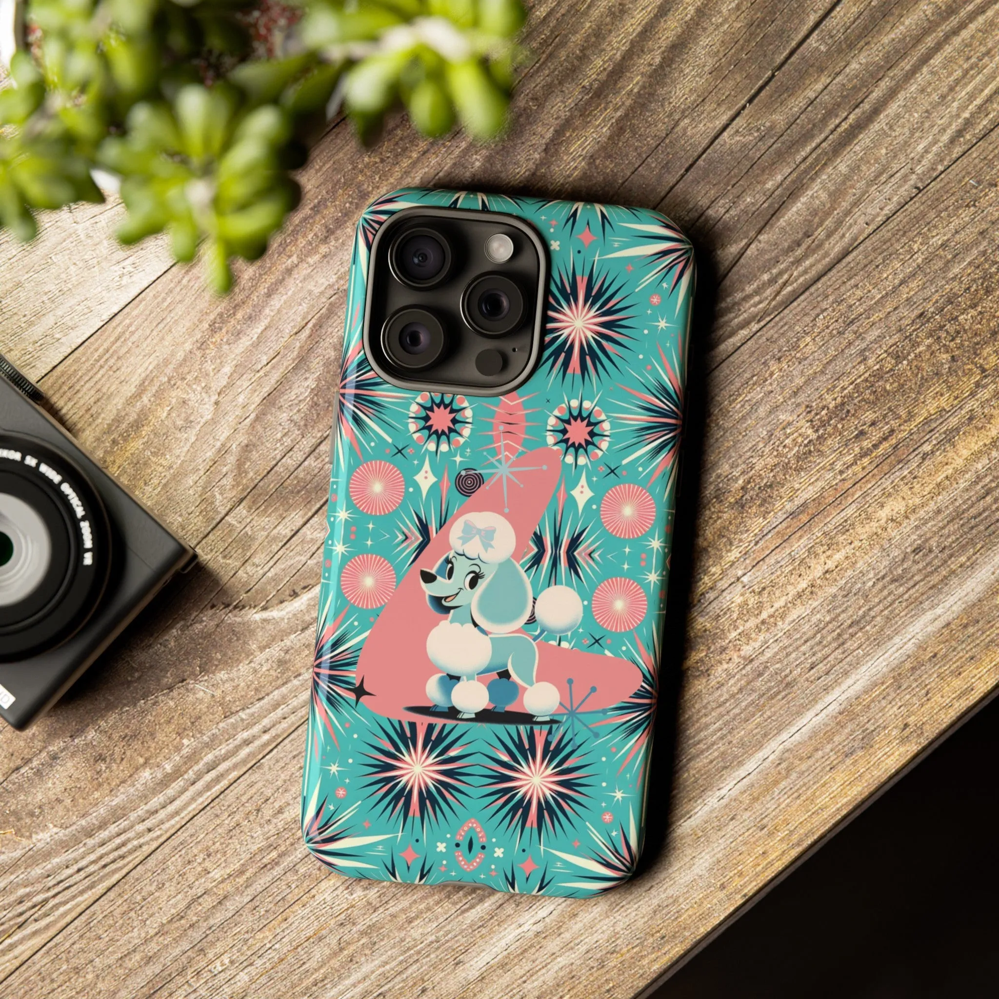 1950s Mid Century Modern Atomic Pink, Poodle Retro Smart Phone Tough Cases