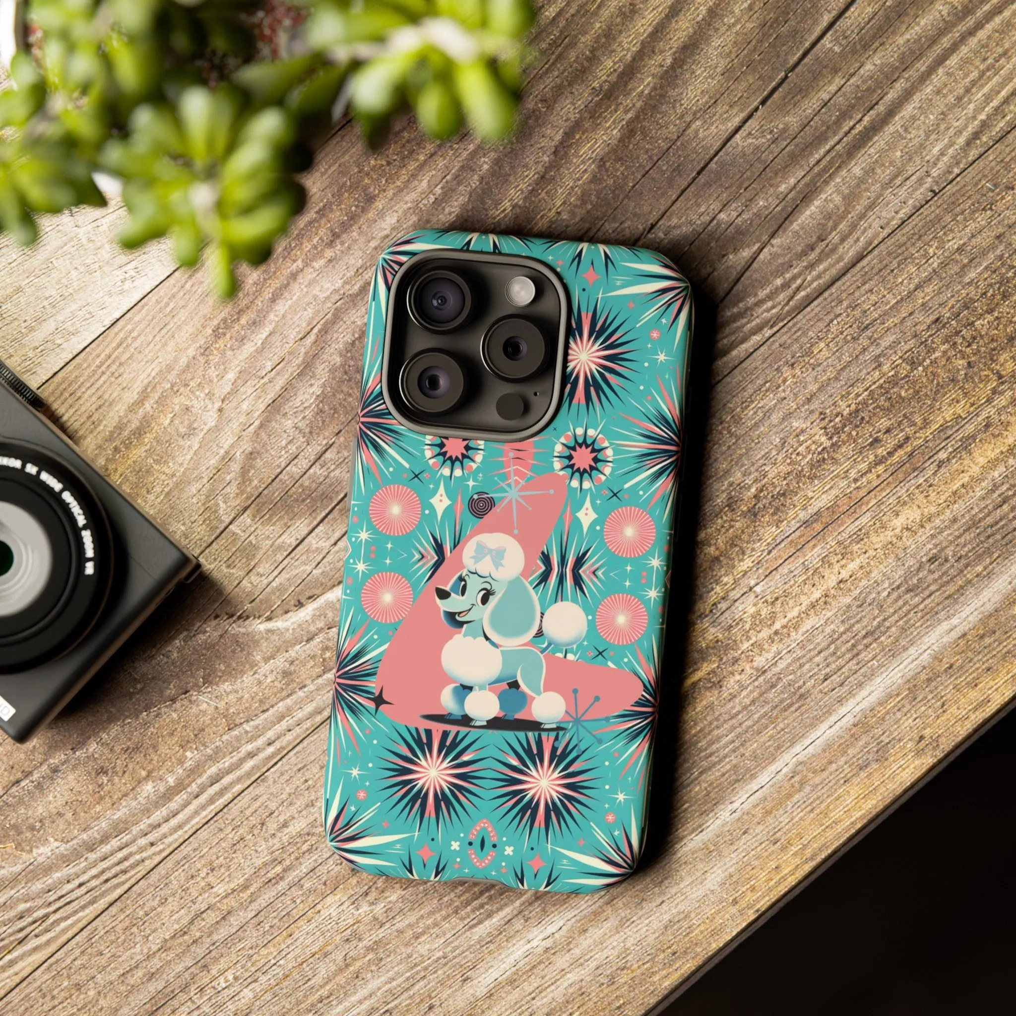 1950s Mid Century Modern Atomic Pink, Poodle Retro Smart Phone Tough Cases
