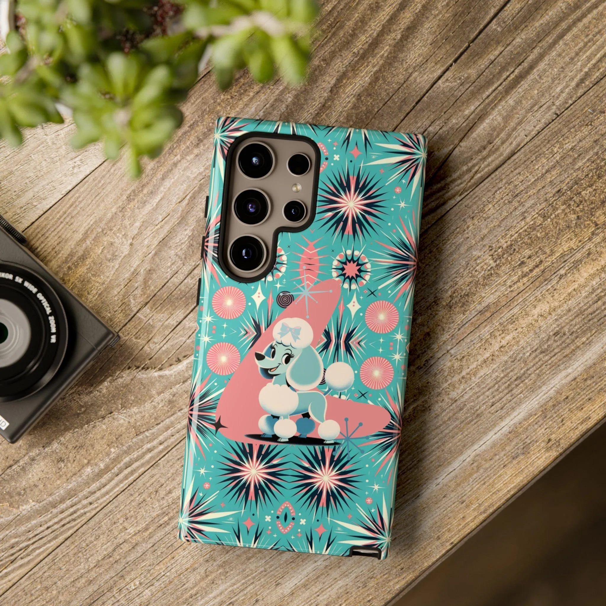 1950s Mid Century Modern Atomic Pink, Poodle Retro Smart Phone Tough Cases