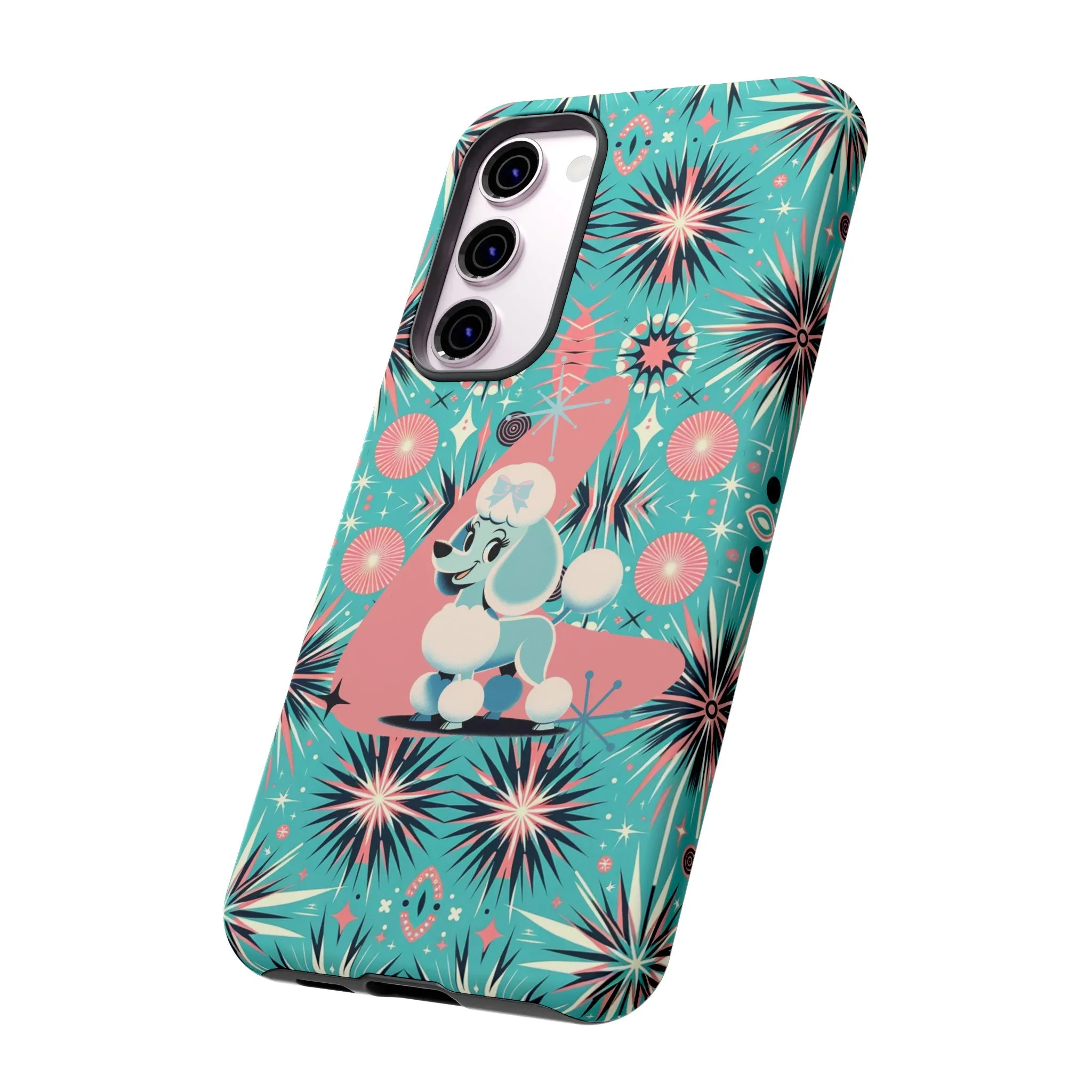1950s Mid Century Modern Atomic Pink, Poodle Retro Smart Phone Tough Cases