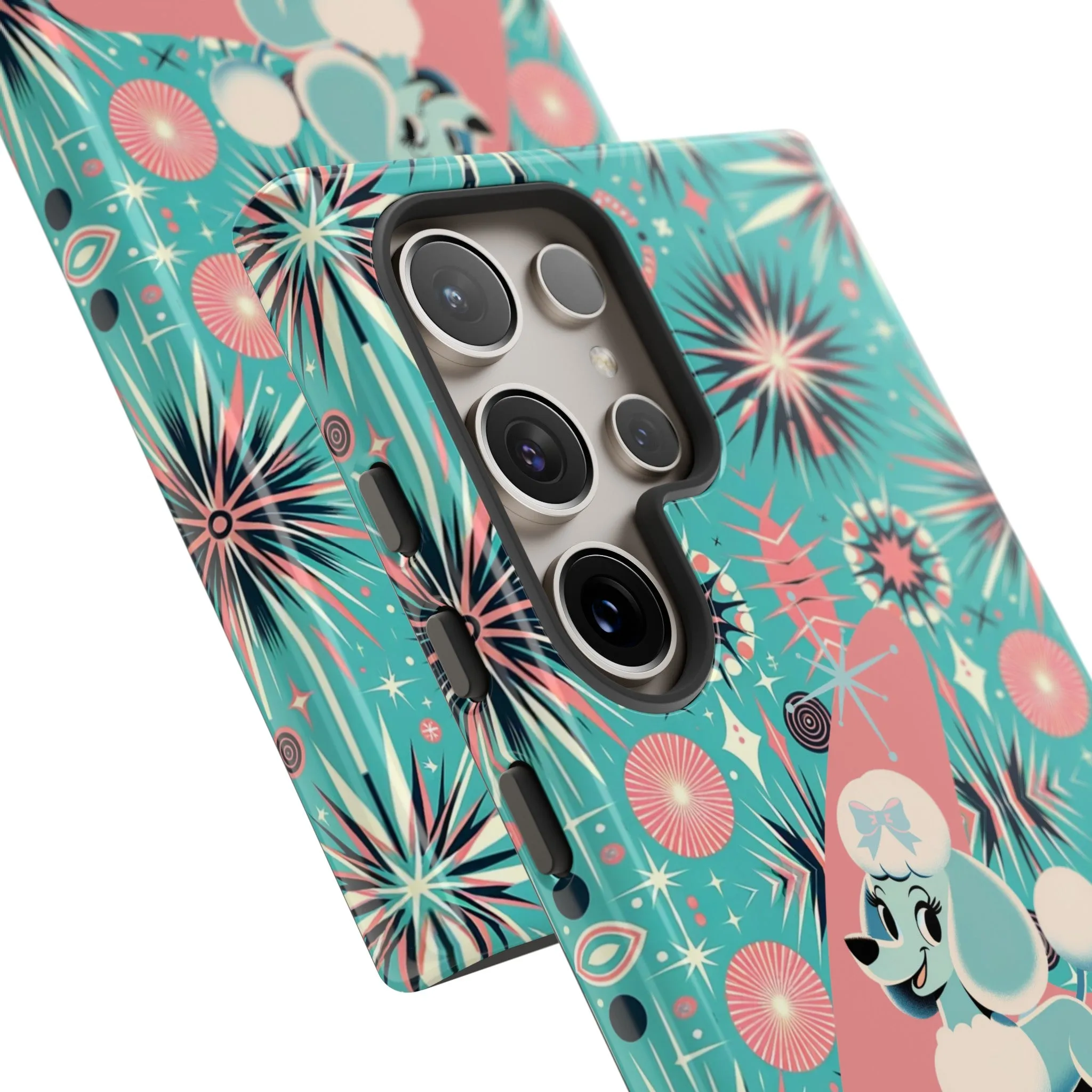 1950s Mid Century Modern Atomic Pink, Poodle Retro Smart Phone Tough Cases