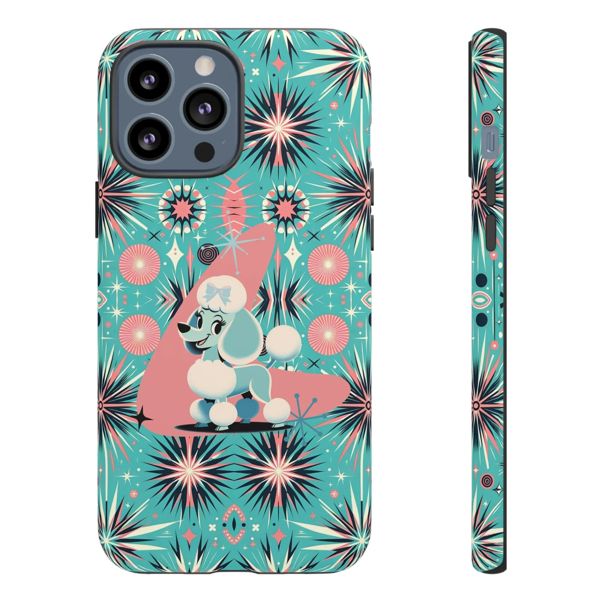1950s Mid Century Modern Atomic Pink, Poodle Retro Smart Phone Tough Cases