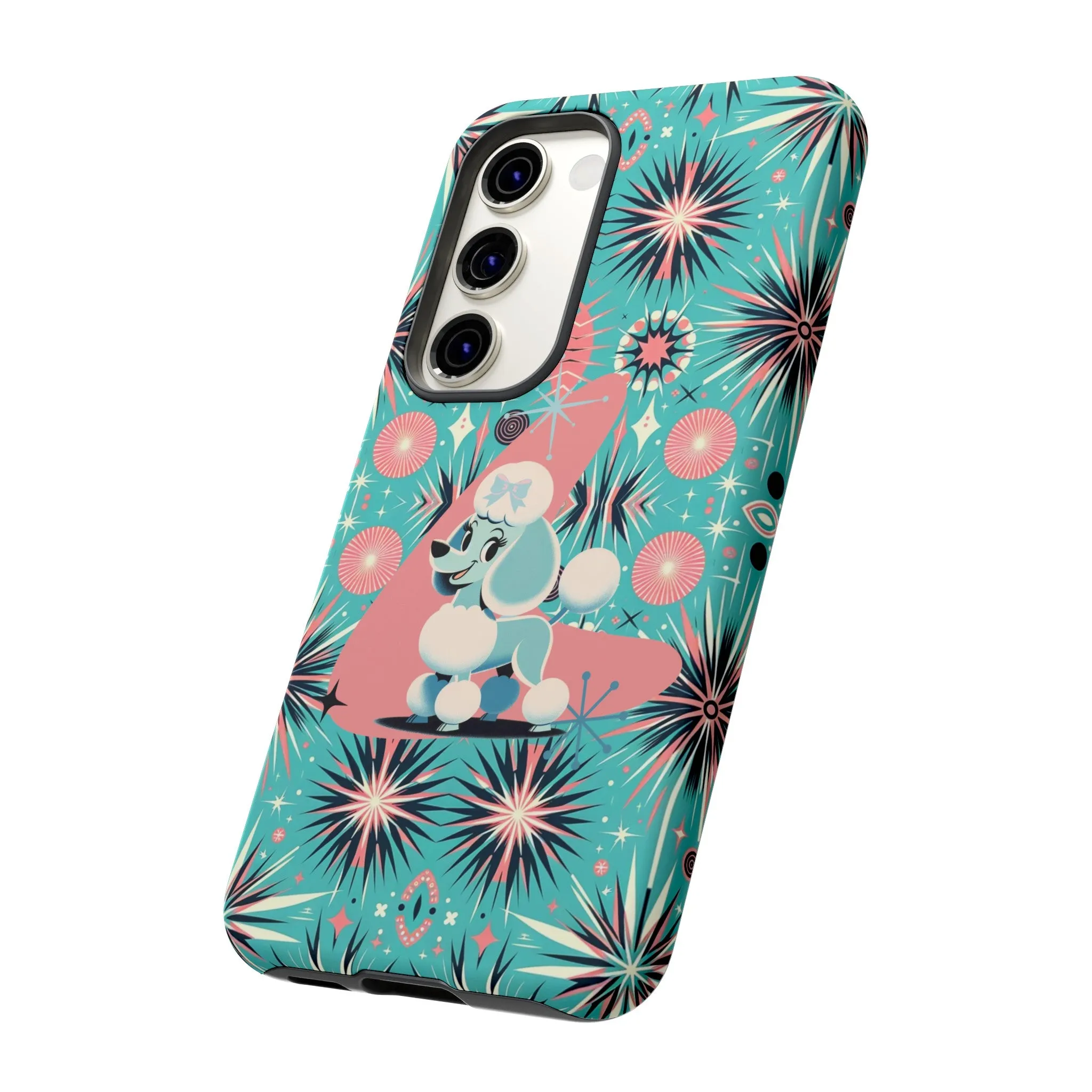 1950s Mid Century Modern Atomic Pink, Poodle Retro Smart Phone Tough Cases