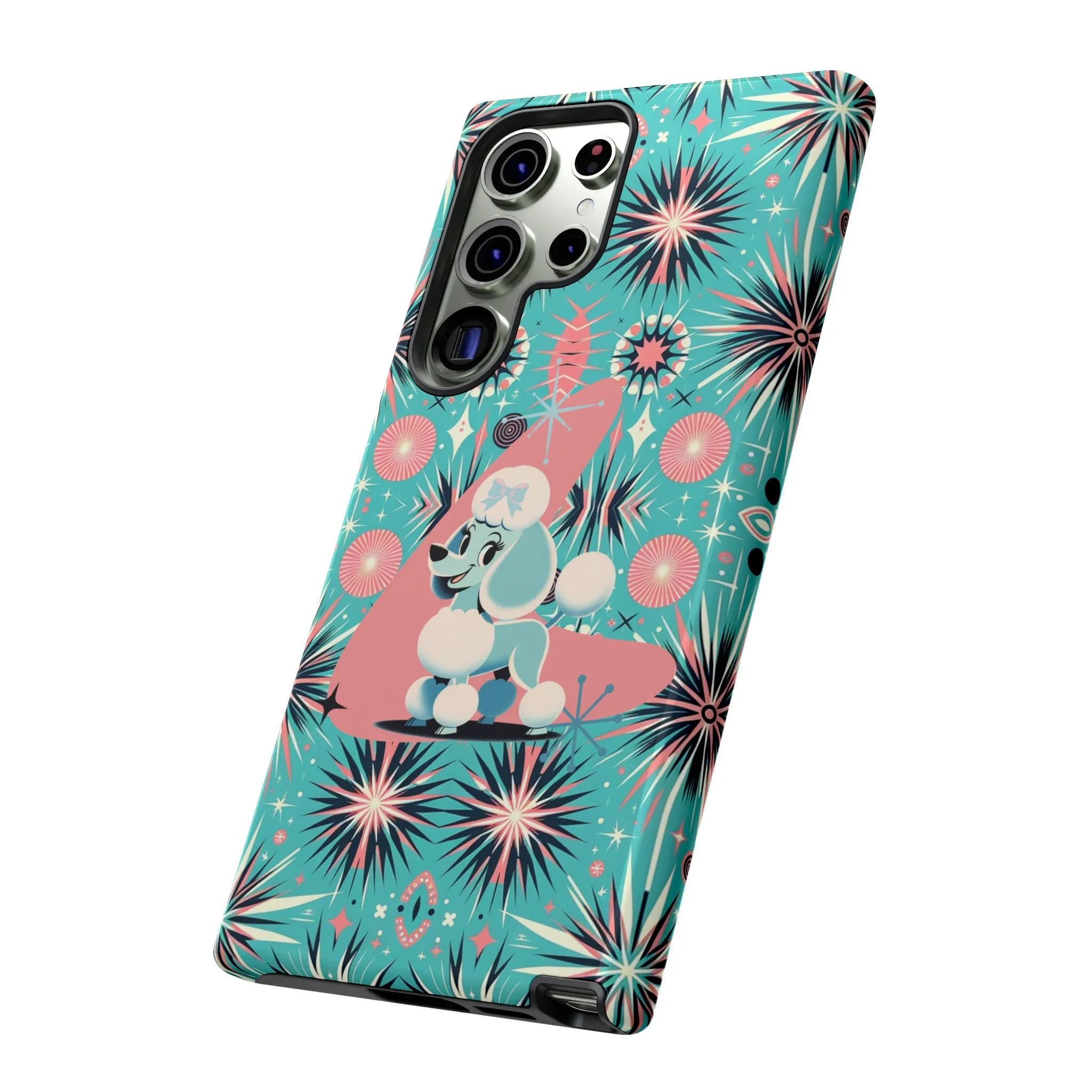 1950s Mid Century Modern Atomic Pink, Poodle Retro Smart Phone Tough Cases