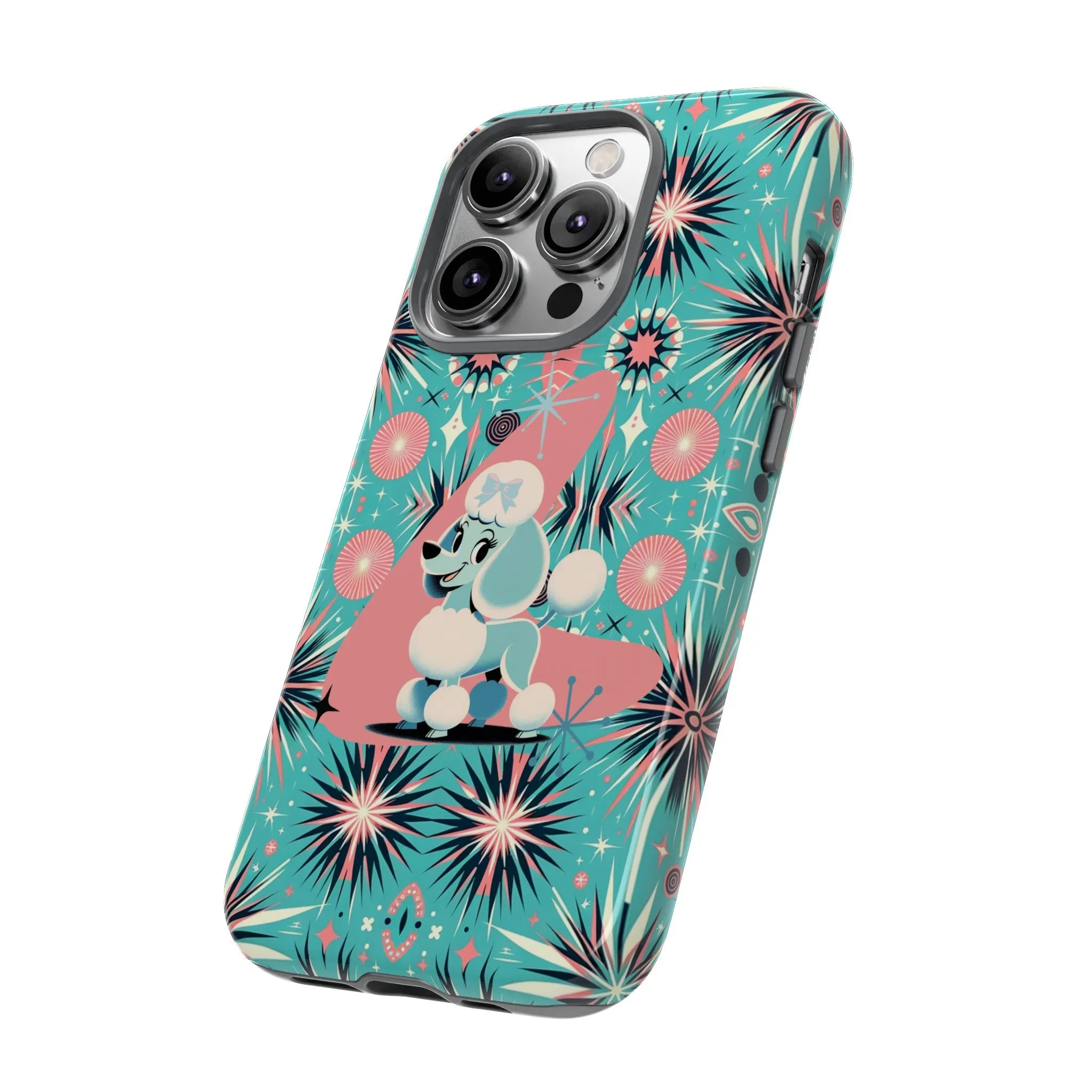 1950s Mid Century Modern Atomic Pink, Poodle Retro Smart Phone Tough Cases