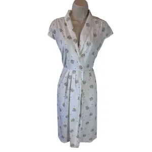 1970's Vintage Floral Wrap Dress White Cottage Core Tea Dress
