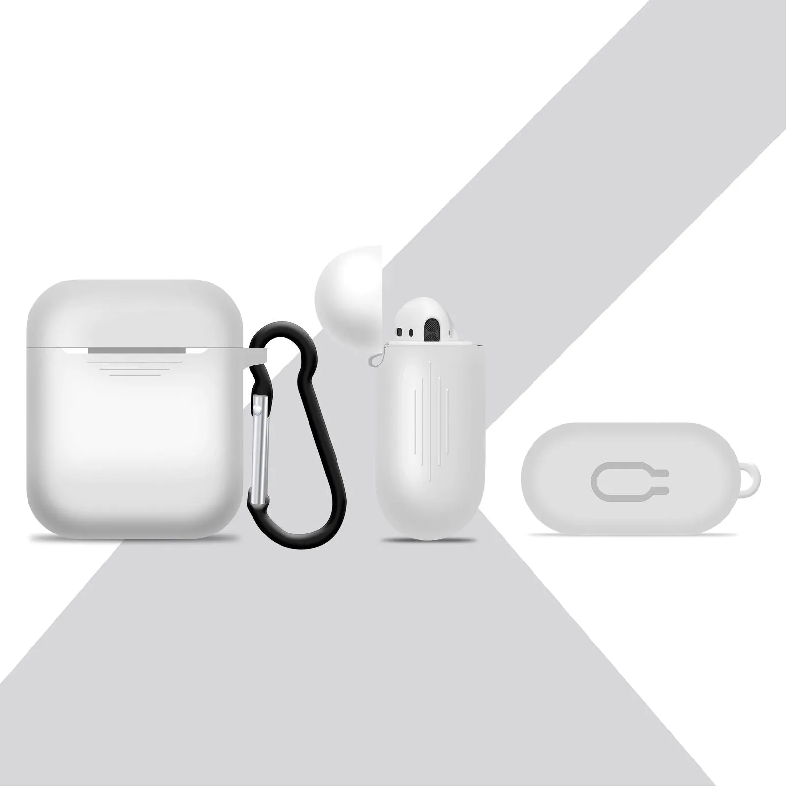 2 in 1 Apple Airpods Silicone Case Earphones Charging Skin Cover White