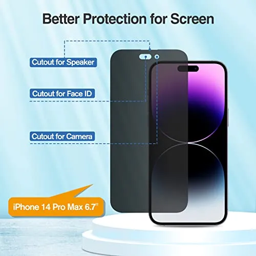 (2 Pack) iPhone 14 Pro Max 6.7" Privacy Tempered Glass Screen Protector | ProCase