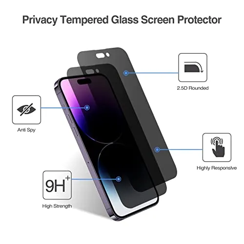 (2 Pack) iPhone 14 Pro Max 6.7" Privacy Tempered Glass Screen Protector | ProCase