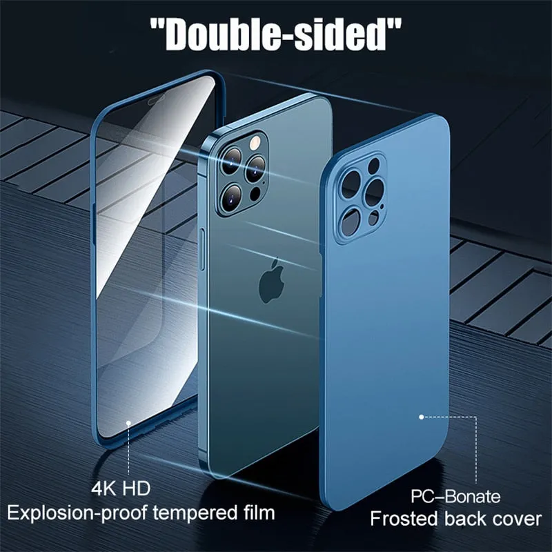 2 Piece Front Tempered Glass   Matte Back Cover For iPhone 12 13 Mini 11 Pro XS Max X XR 360 Full Protection Ultra Thin Shockproof Case