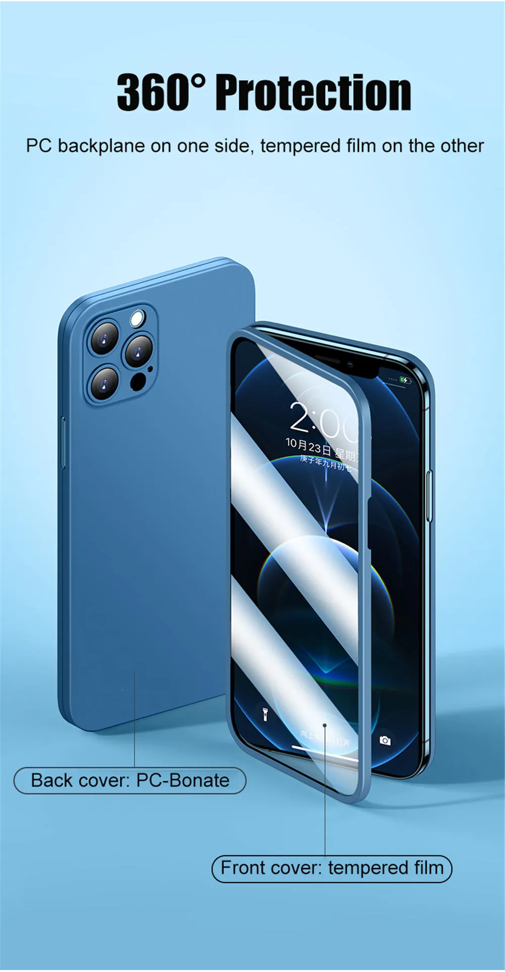 2 Piece Front Tempered Glass   Matte Back Cover For iPhone 12 13 Mini 11 Pro XS Max X XR 360 Full Protection Ultra Thin Shockproof Case