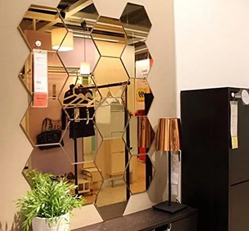 20 Hexagon Golden Acrylic Mirror Wall Sticker's for Bedroom,Hall, Home and Offices.