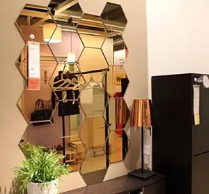 20 Hexagon Golden Acrylic Mirror Wall Sticker's for Bedroom,Hall, Home and Offices.