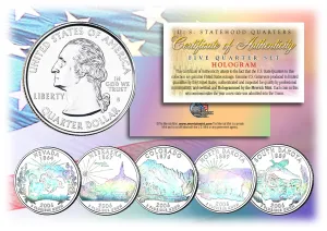 2006 US Statehood Quarters HOLOGRAM - 5-Coin Complete Set - with Capsules & COA