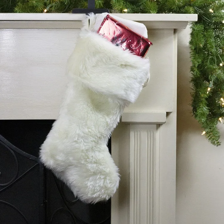 20" Ivory White Super-soft Faux Fur Decorative Christmas Stocking - OPEN BOX