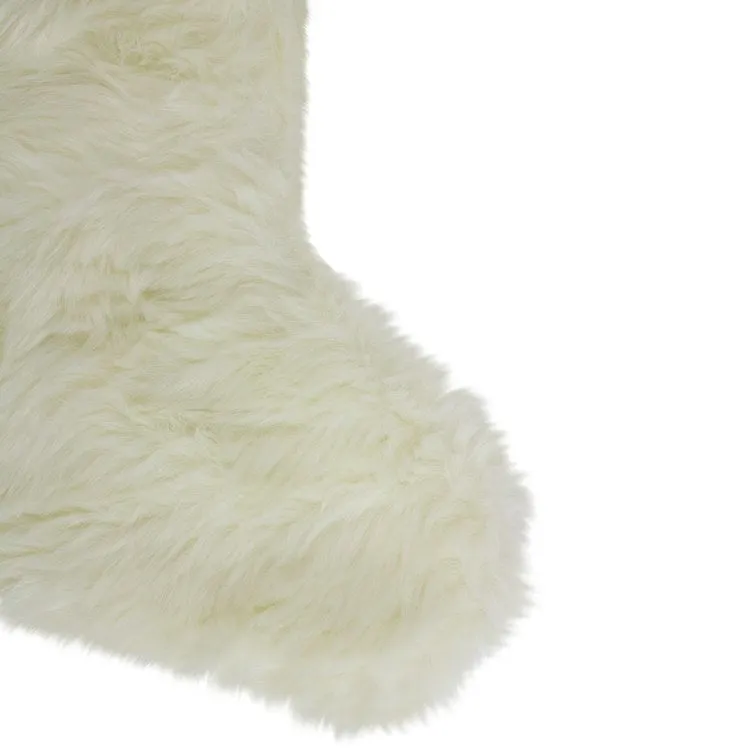 20" Ivory White Super-soft Faux Fur Decorative Christmas Stocking - OPEN BOX