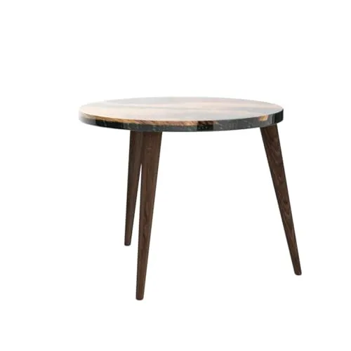 20" Resin Walnut Round Side Table | Epoxy End Table | Coffee Table | Mid Century Modern Resin Walnut | Living Room Furniture | Green Color