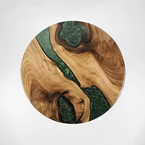 20" Resin Walnut Round Side Table | Epoxy End Table | Coffee Table | Mid Century Modern Resin Walnut | Living Room Furniture | Green Color
