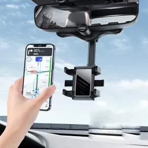 360 Degree Rotatable Retractable Car Phone Holder for Rear View Mirror - Universal Smartphone Mount for Safe Driving