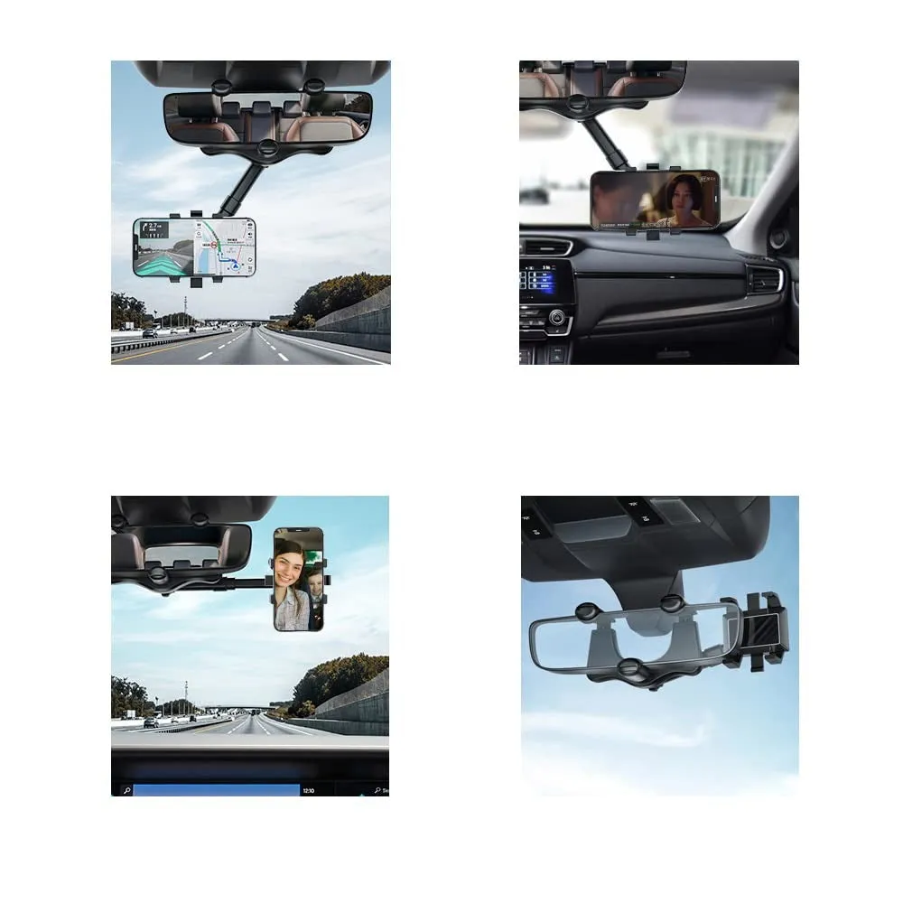 360 Degree Rotatable Retractable Car Phone Holder for Rear View Mirror - Universal Smartphone Mount for Safe Driving