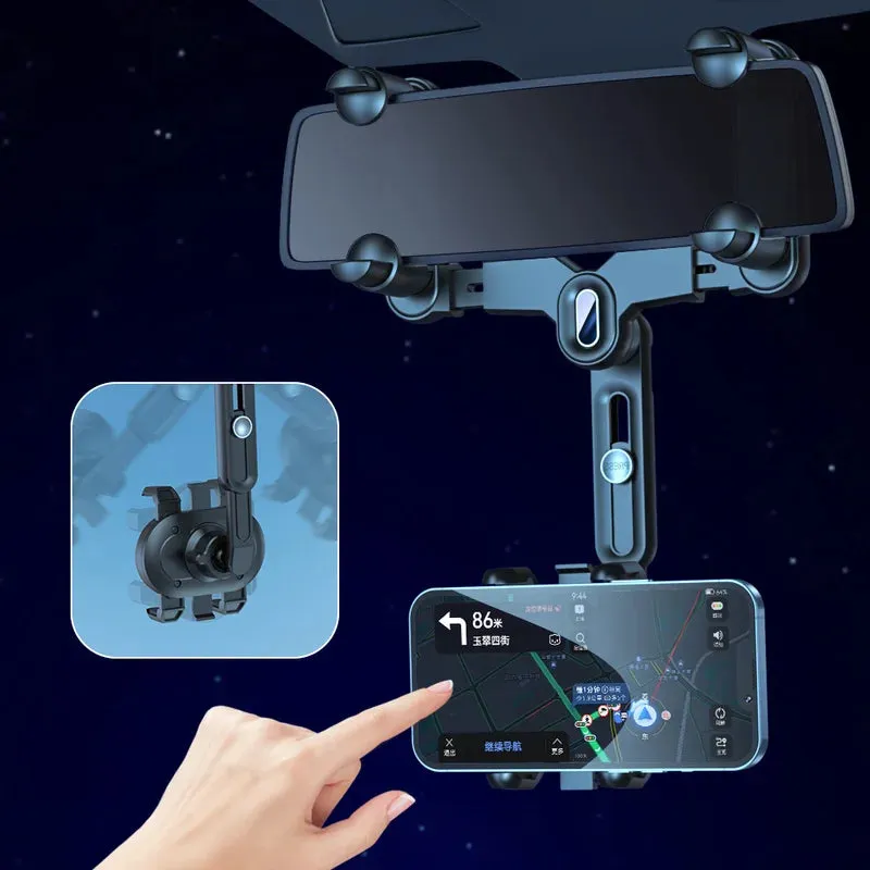 360° Rotatable Adjustable Telescopic Rearview Mirror Phone Holder