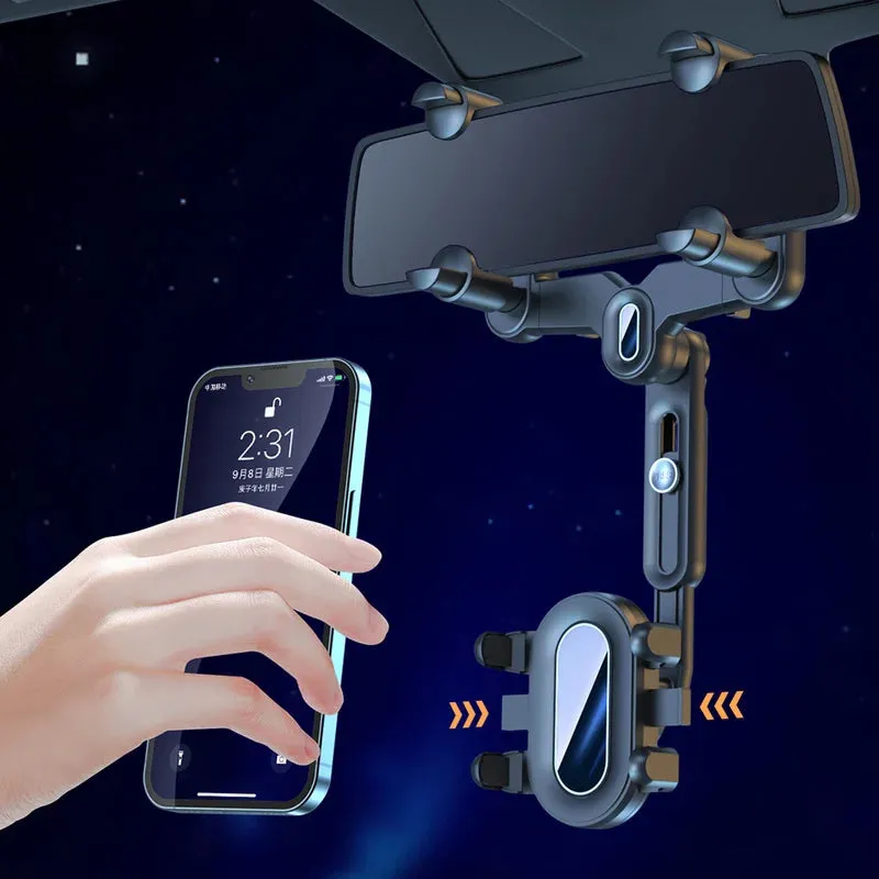 360° Rotatable Adjustable Telescopic Rearview Mirror Phone Holder