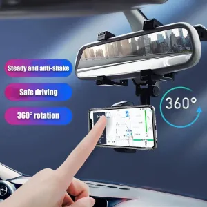 360° Rotatable Multifunctional Car Rearview Mirror Phone Holder