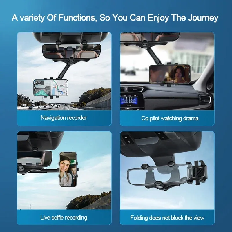360° Rotatable Multifunctional Car Rearview Mirror Phone Holder