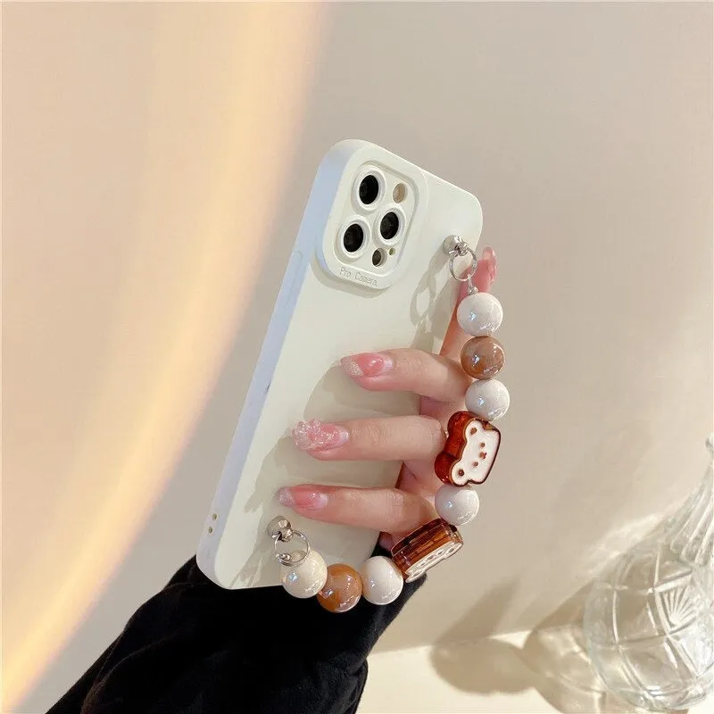 3D Cartoon Bear Wrist Chain Bracelet Phone Case For iPhone