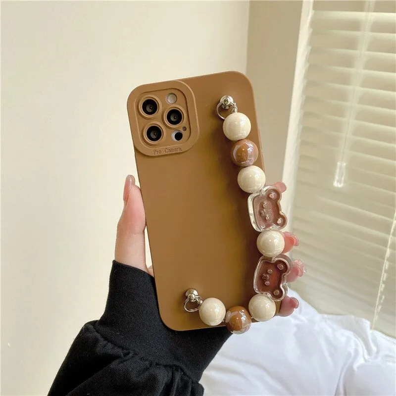 3D Cartoon Bear Wrist Chain Bracelet Phone Case For iPhone