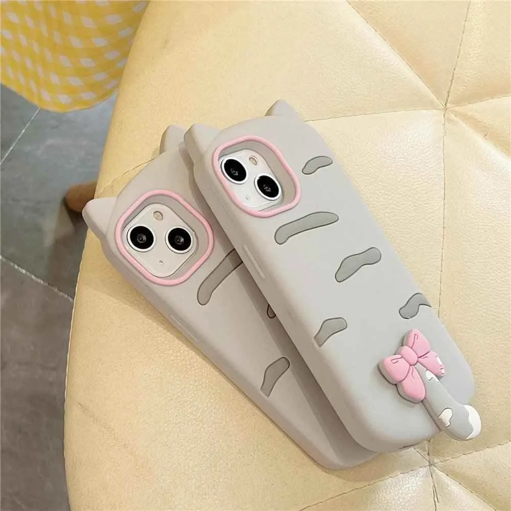 3D Cartoon Bowknot Cat - Cute Phone Cases For iPhone 15, 14 Plus, 13, 12, 11 Pro Max