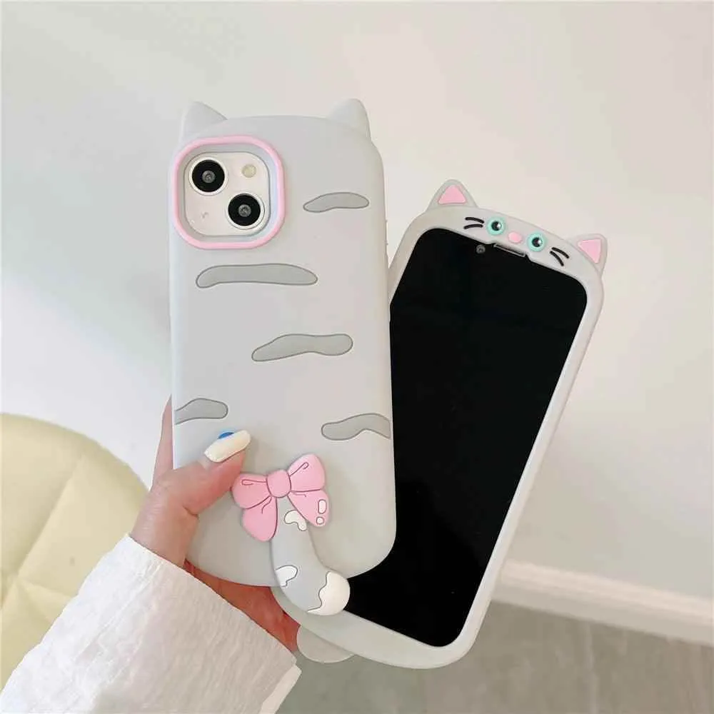 3D Cartoon Bowknot Cat - Cute Phone Cases For iPhone 15, 14 Plus, 13, 12, 11 Pro Max
